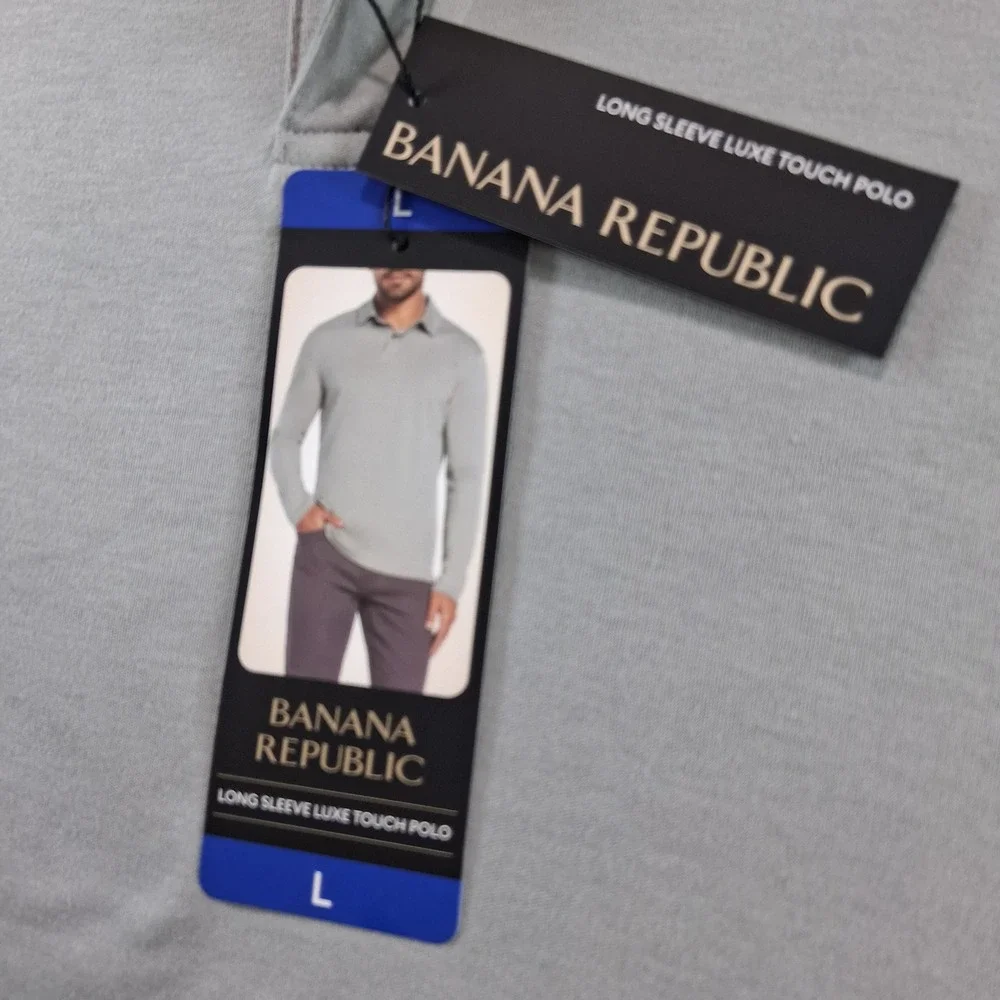 Banana Republic Luxe Touch Polo Mens Large Grey Long Sleeve Cotton 19160